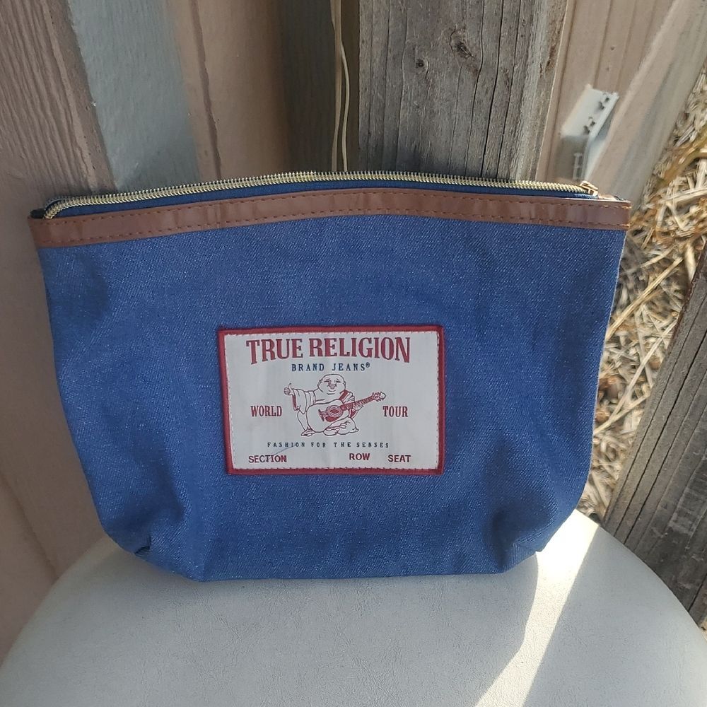 True Religion Travel Cosmetics Bag Purse Denim